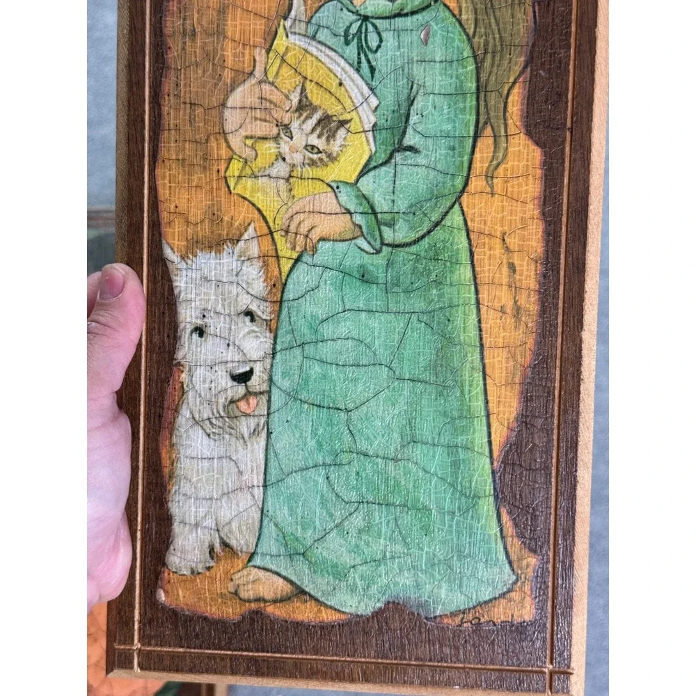Vintage Big Eye Girl Wood Wall Plaques Set of 2 Londi 1970s Retro Kitsch Decor
